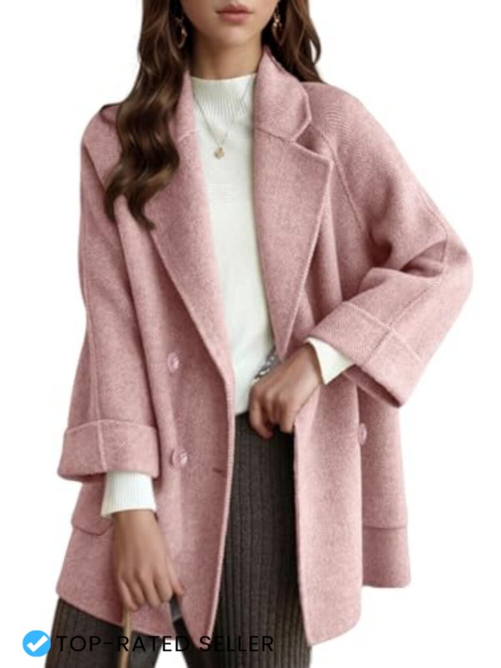 Wool Blend Double Breasted Notch Lapel Midi Shacket Coat